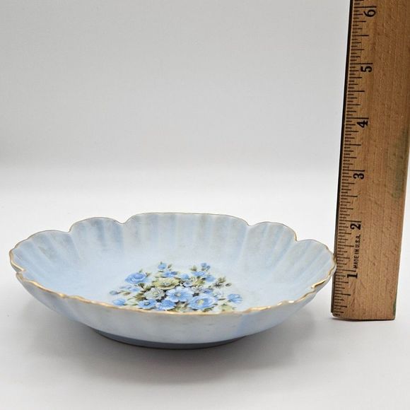 Lefton Soap Dish Hand Painted Porcelain Blue Floral Trinket Tray Plate Vintage - Picture 9 of 11